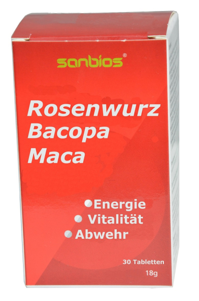 Rhodiola, Bacopa, Maca Extracts, 30 Tablets, for memory, performance, reduces stress and anxiety